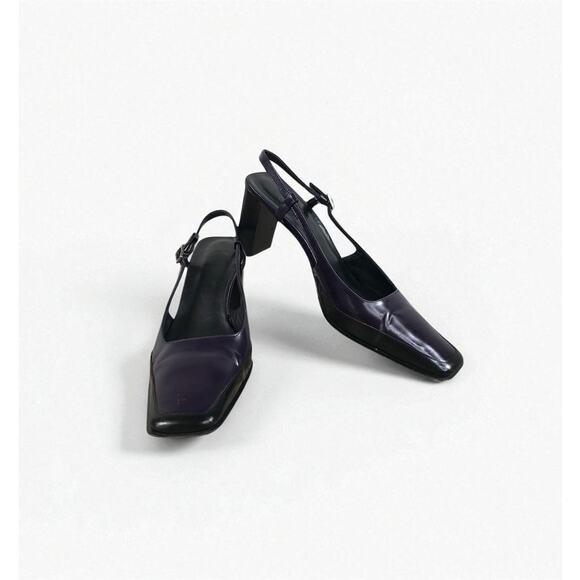 COACH VTG Italian Leather Slingback Pump Heels Sz 8 B Black/Plum Party Rare Y2K - Picture 7 of 11